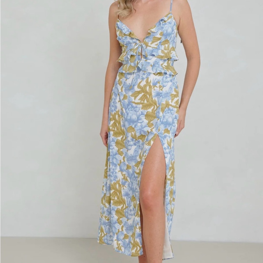 Park & Fifth Blue and Mustard Floral Maxi Dress